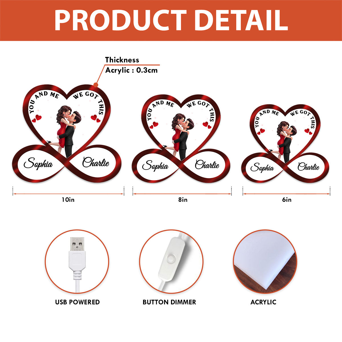 Couple Hugging Kissing Eternal Love Infinity Heart - Personalized Light Box - Heartfelt Gift For Couple