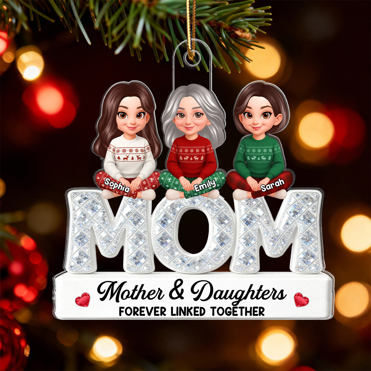 3D Shining Effect Mom And Daughters - Personalized Acrylic Ornament - Christmas Gift For Mom, Daughters