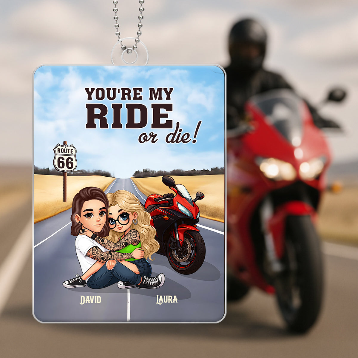 Bikers Couple Riding Partners for Life - Personalized Acrylic Car Hanger - Gift for Him, Gift for Her