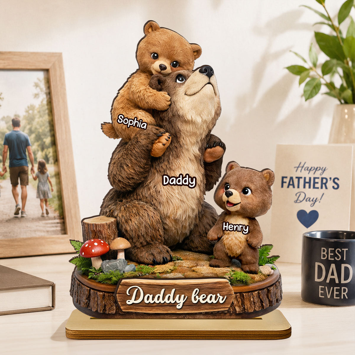 Papa Bear Grandpa Bear - Personalized 2-Layered Wooden Plaque - Heartfelt Gift for Dad, Grandpa
