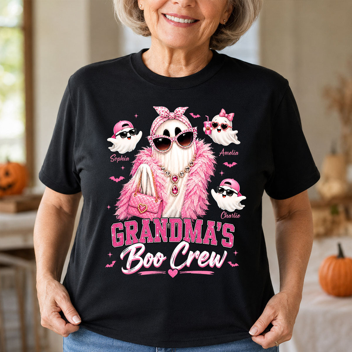 Grandma's Boo Crew Glam Ghost - Personalized Shirt - Halloween Gift for Grandma, Summerween