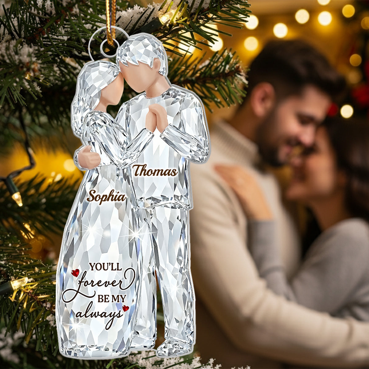 Happiness Is Growing Old With You Pattern Crystal - Personalized Acrylic Ornament - Heartwarming Christmas Gift For Him, For Her, For Couple