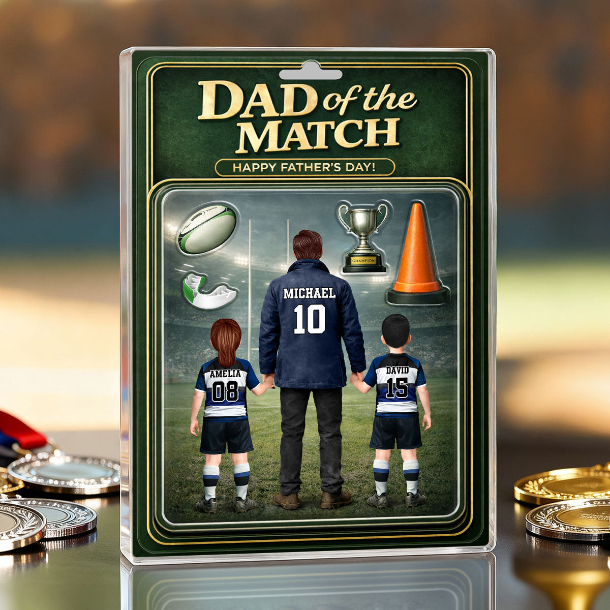 Dad Of The Match Rugby - Personalised Acrylic Block Plaque - Gift For Rugby Dad