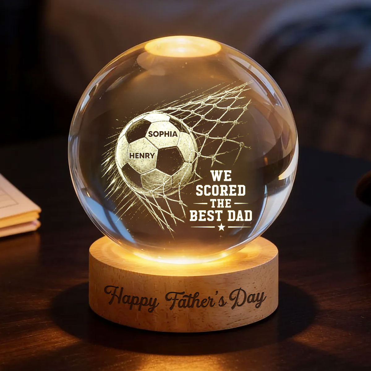 Trending Soccer Dad - Personalised Crystal Ball LED Night Light - Father's Day Gift For Dad
