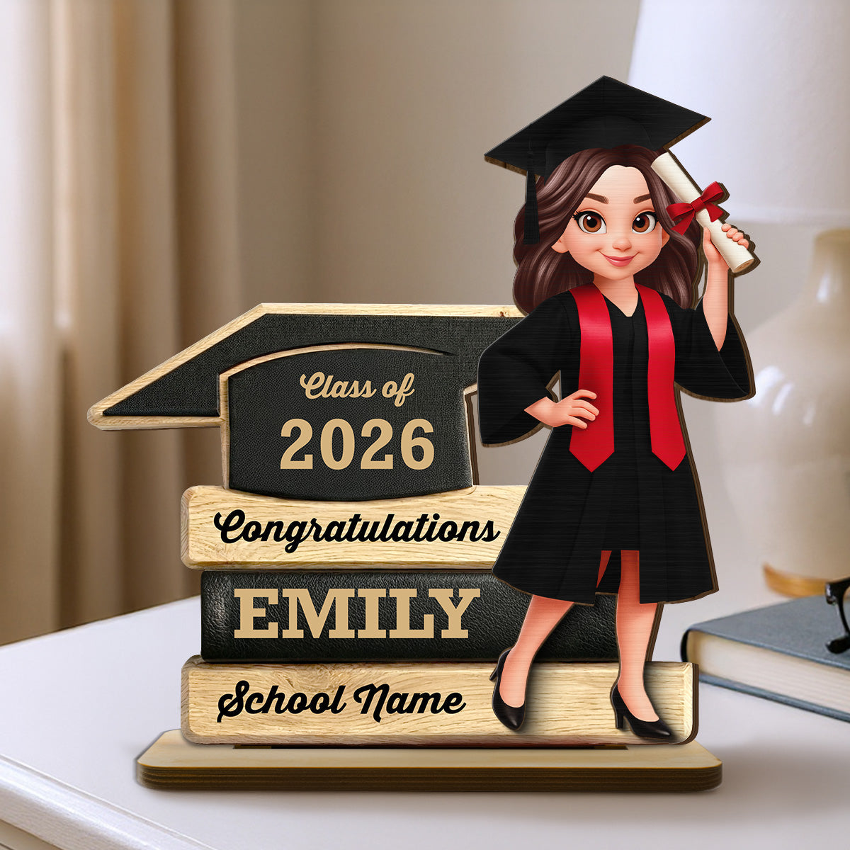 Congratulations Class Of 2026 2027 Senior 2D Flat - Personalized 2-Layered Wooden Plaque - Graduation Gift For Graduates, Daughter, Son