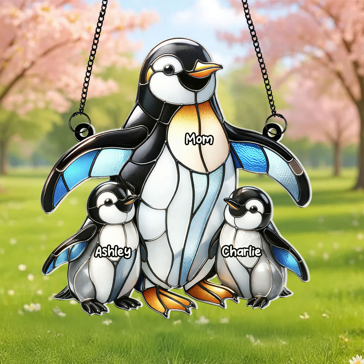 Penguin Mom and Kids - Personalized Acrylic Suncatcher - Mother's Day Gift for Mom, Wife