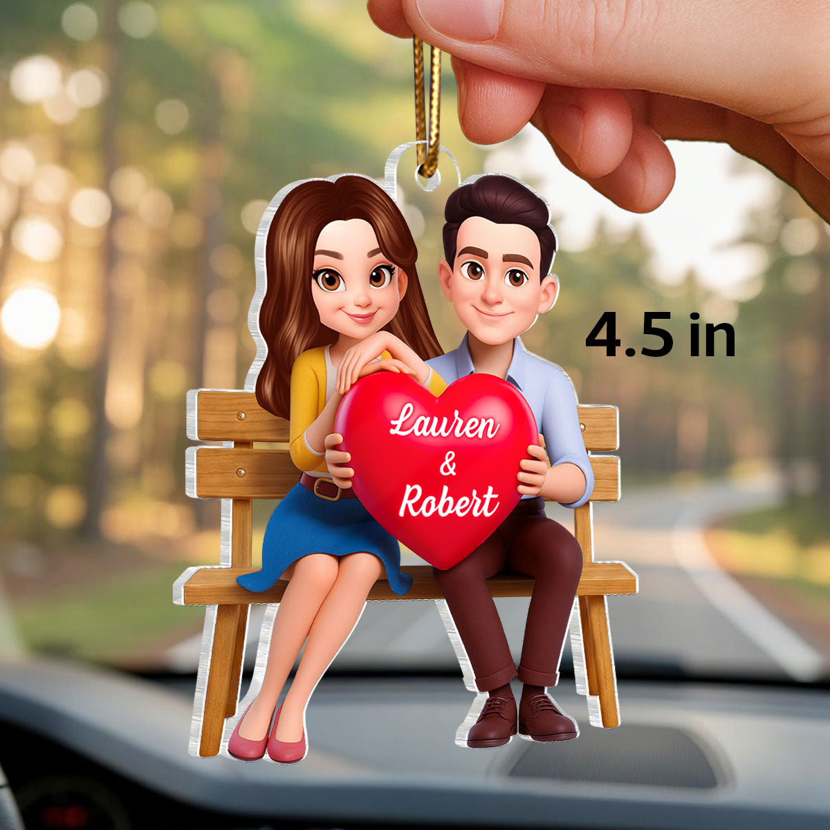 3D Couple with Red Heart - Personalized Car Hanger - Gift for Her, for Him