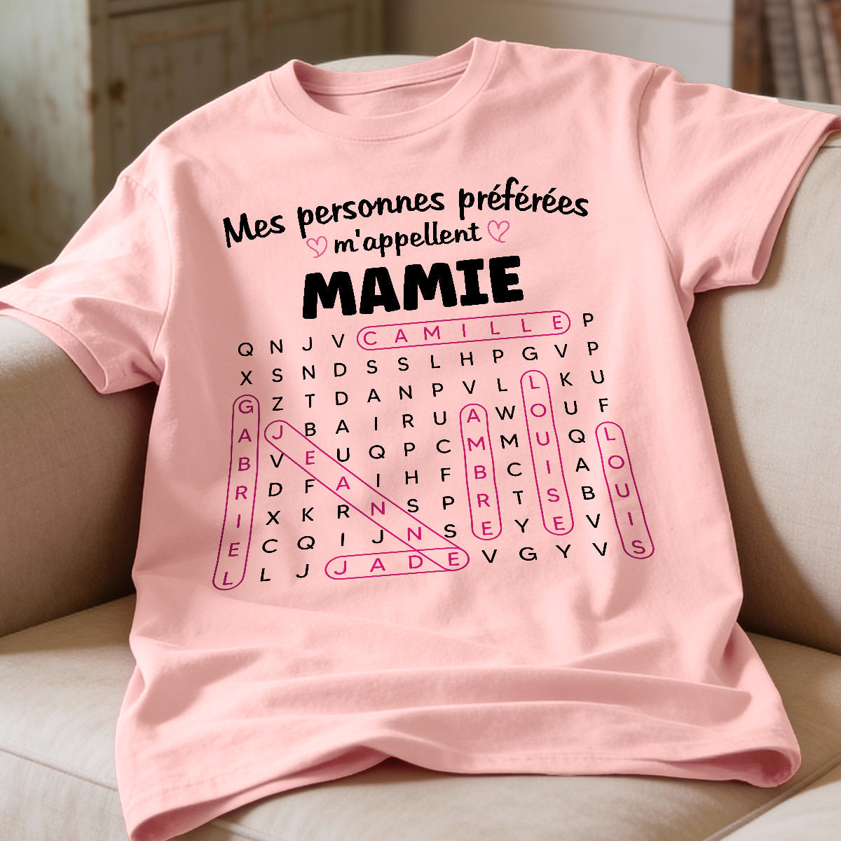 T-shirt Personnalisé Mots Fléchés - Mes personnes préférées m'appellent Mamie - Cadeau pour Grand-Mère