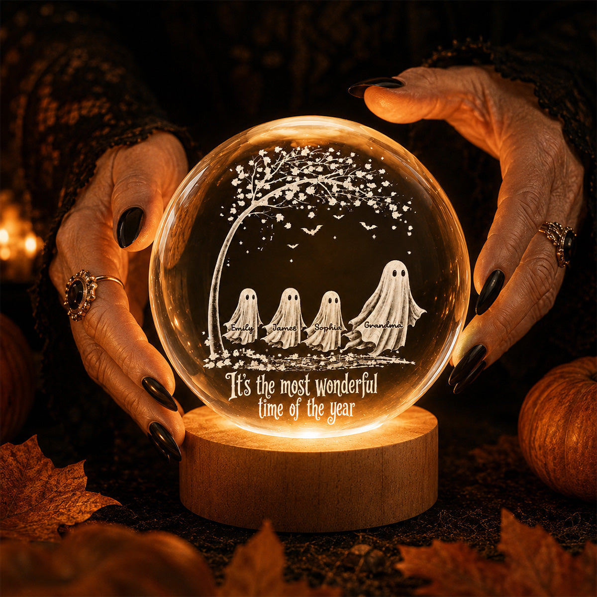 The Most Wonderful Time Of The Year Grandma Grandkids Ghosts - Personalized Crystal Ball Night Light