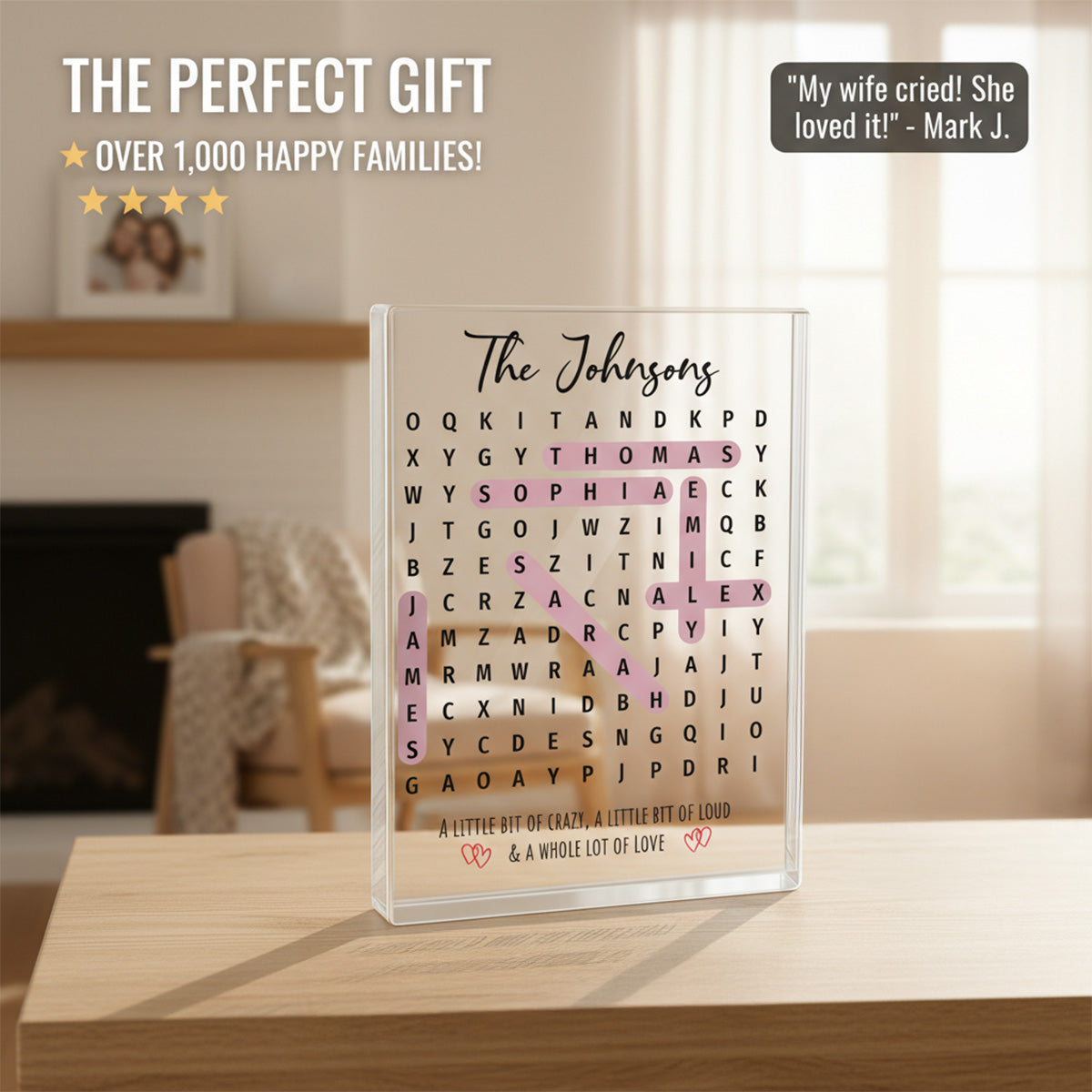 Family Name Word Search Puzzle Created In A Moment, Treasured Forever - Personalized Acrylic Block Plaque