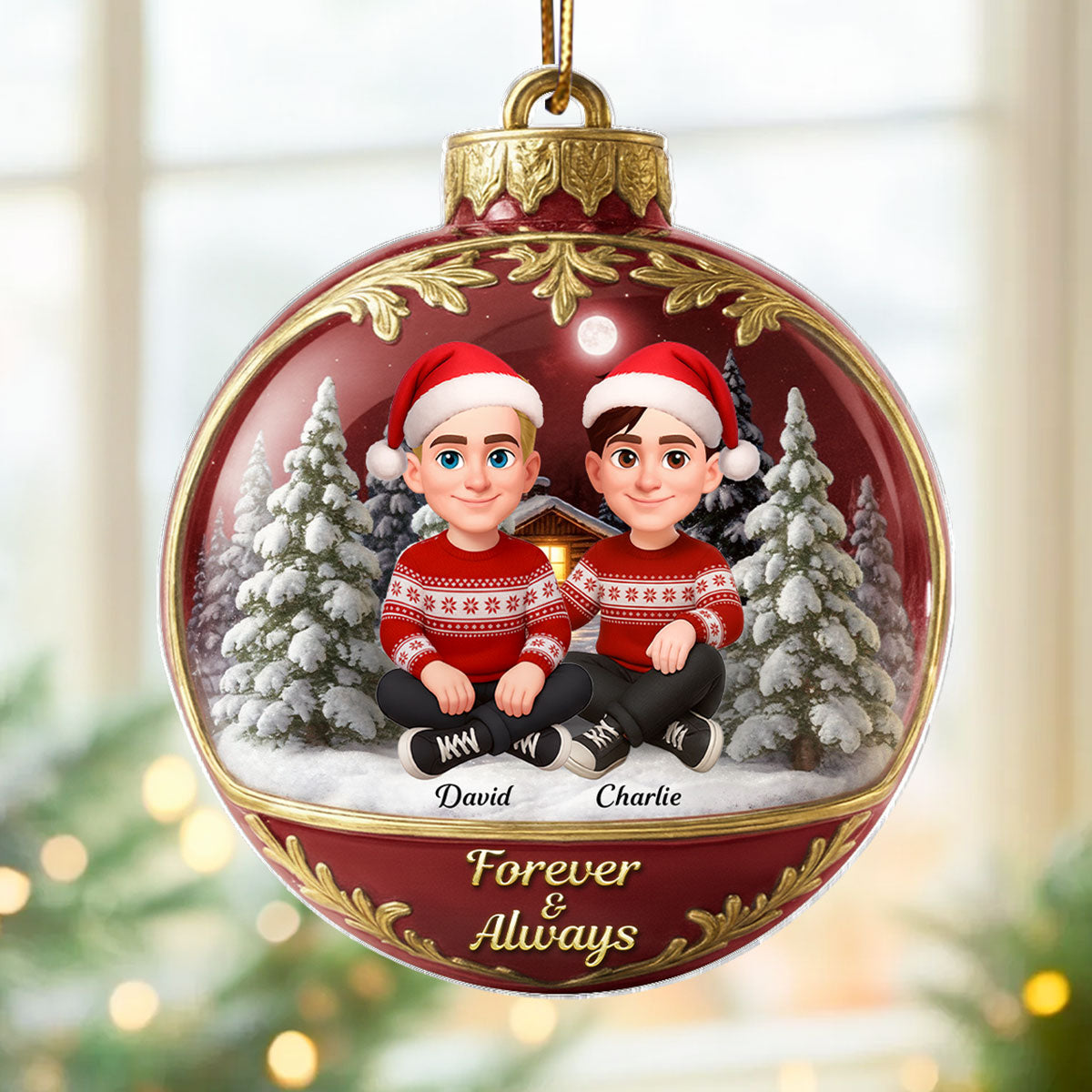 3D Effect Snow Globe Couple Together - Personalized Acrylic Ornament - Christmas Gift for him, Gift for her