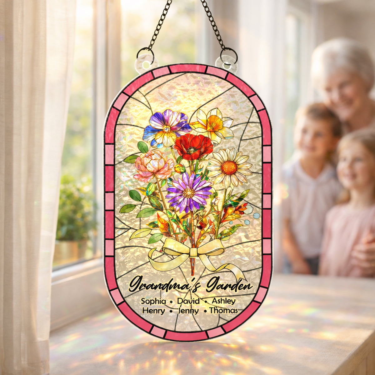 Custom Family Birth Flowers Grandma's Garden - Personalized Suncatcher - Heartfelt Mother's Day Gift for Grandma, Mom, Wife
