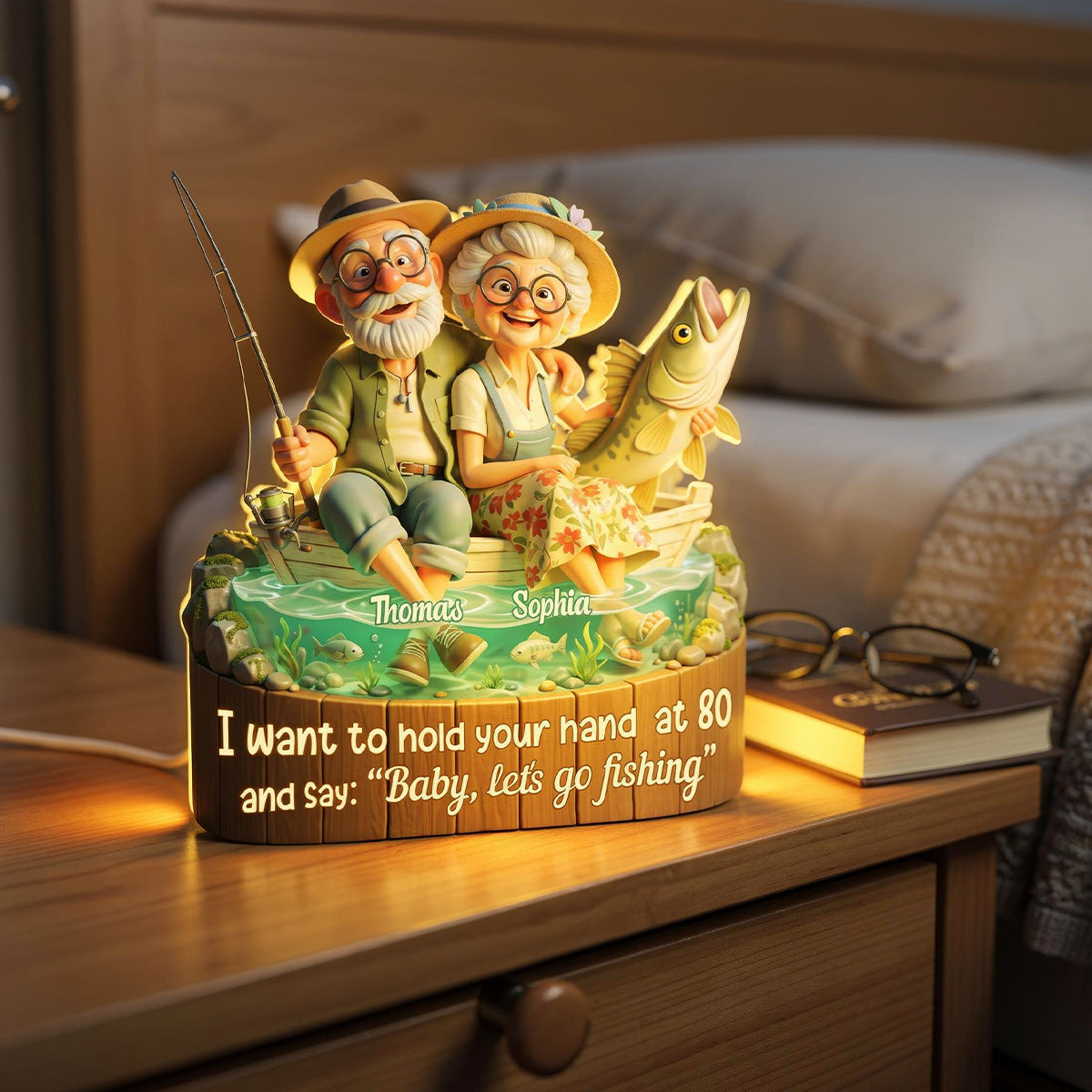 Baby Let's Go Fishing Old Couple - Personalized Light Box - Sentimental Gift for him, for her