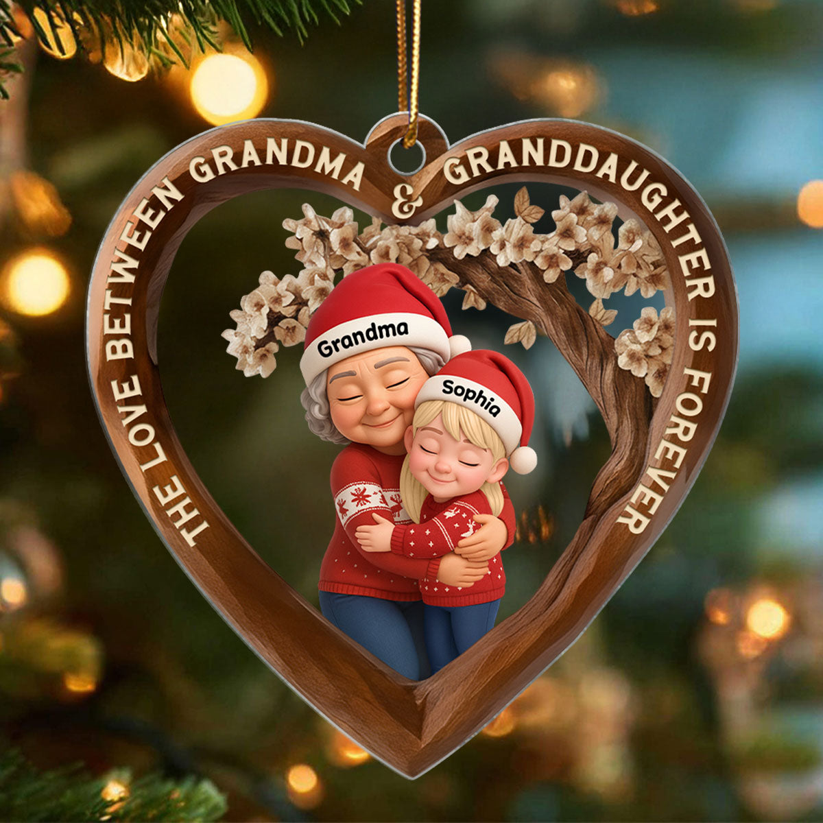 The Love Between Grandma & Grandkids is Forever - Personalized Acrylic Ornament - Christmas Gift for Grandma, Granddaughter, Grandson