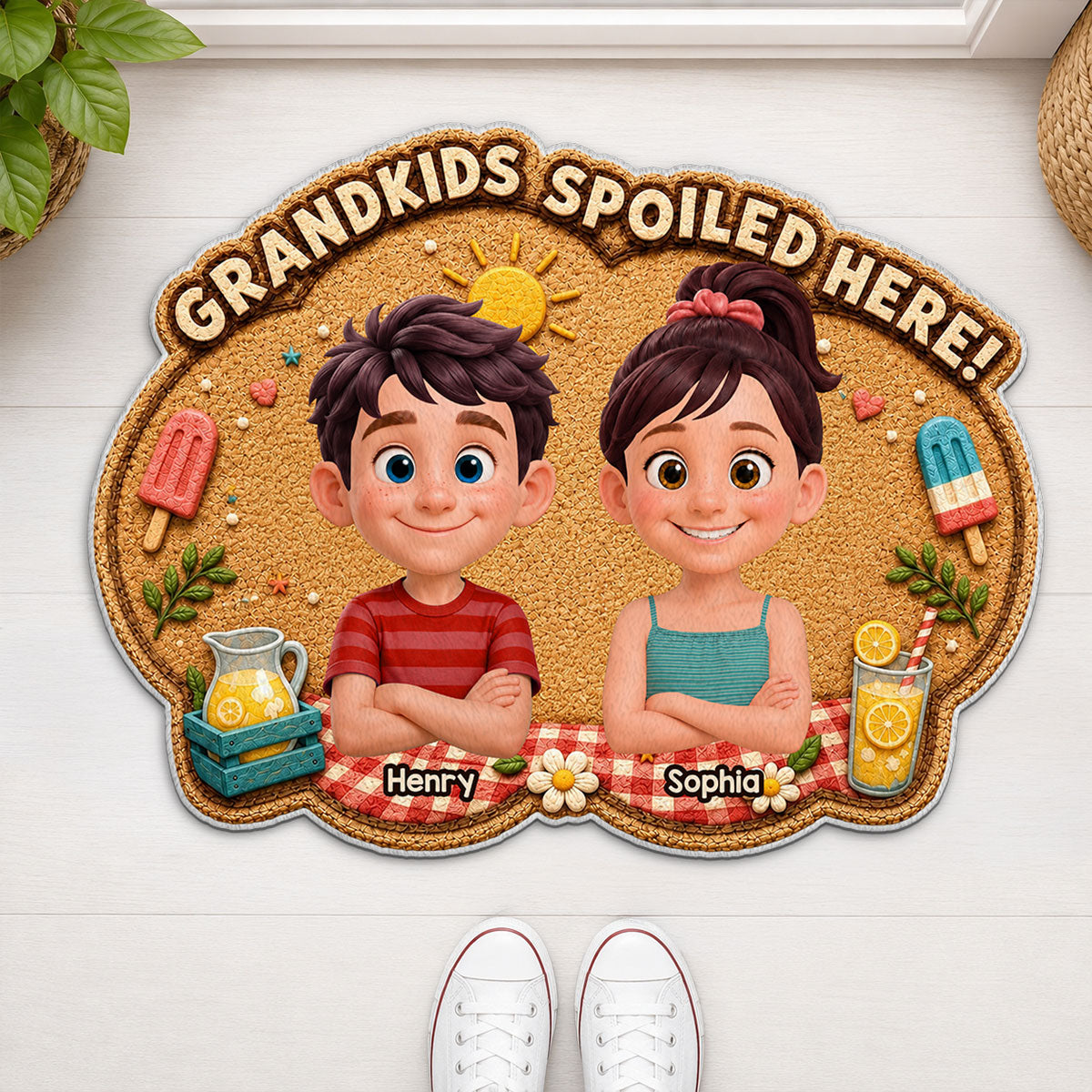 Grandkids Spoiled Here - Personalized Doormat - Gift For Grandparents, Summer Decor