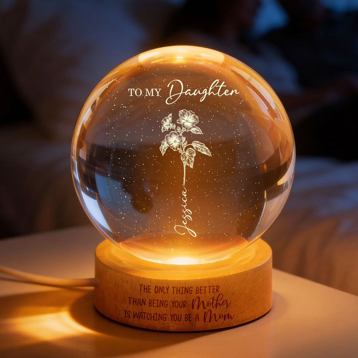 Watching You Be a Mom - Personalized Crystal Ball LED Night Light - Mother's Day Gift for Daughter