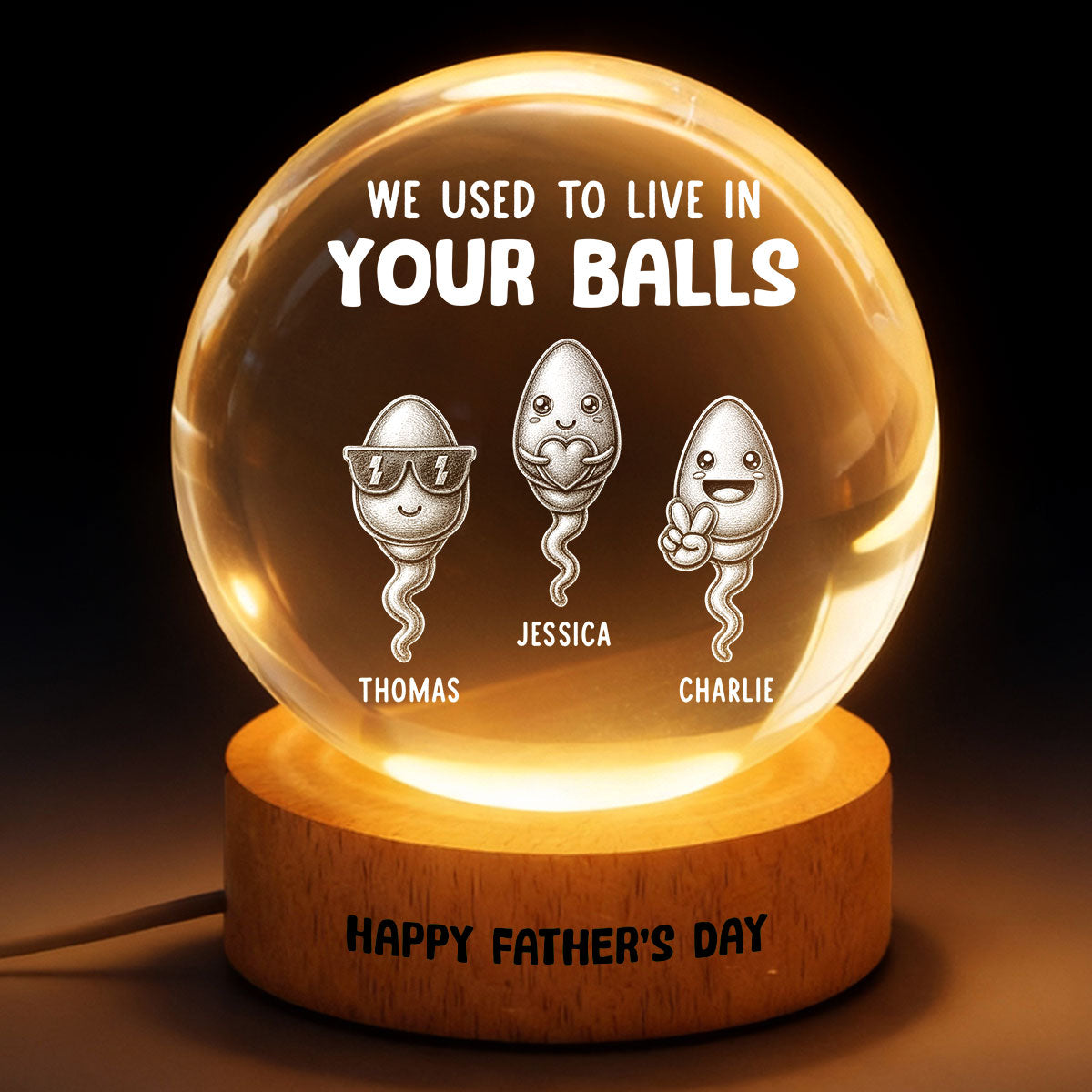 We Used To Live In Your Balls - Personalized Crystal Ball LED Night Light - Funny  Gift For Dad