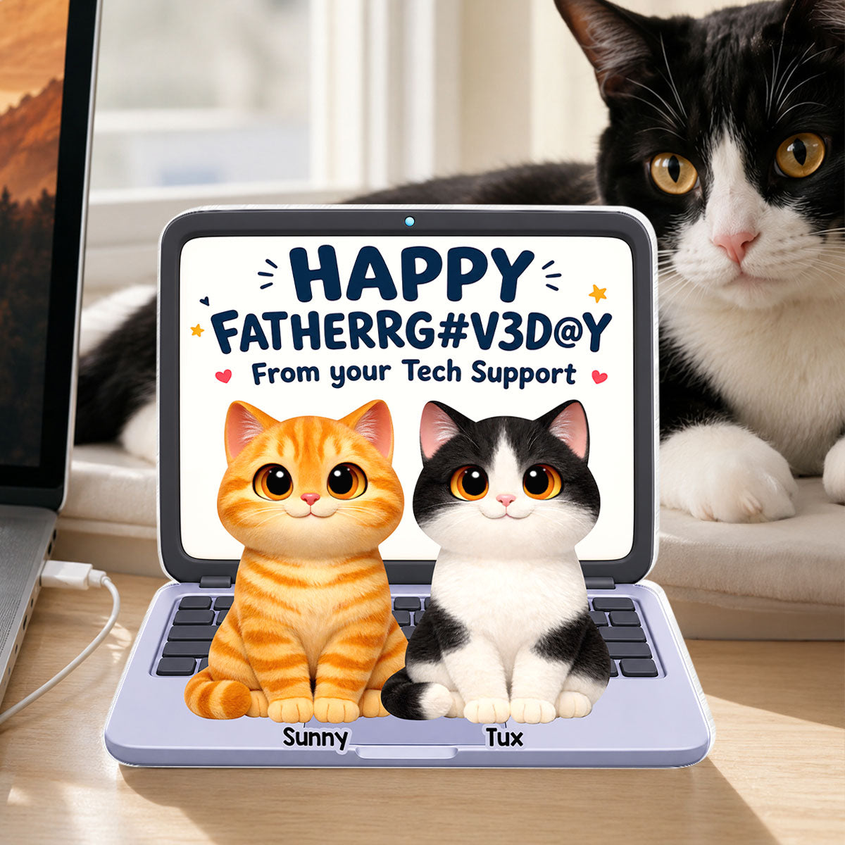 Cute Fluffy Cats Happy  From Tech Support 2D Flat - Personalized Acrylic Block Plaque - Funny  Gift For Cat Dad, Cat Lovers