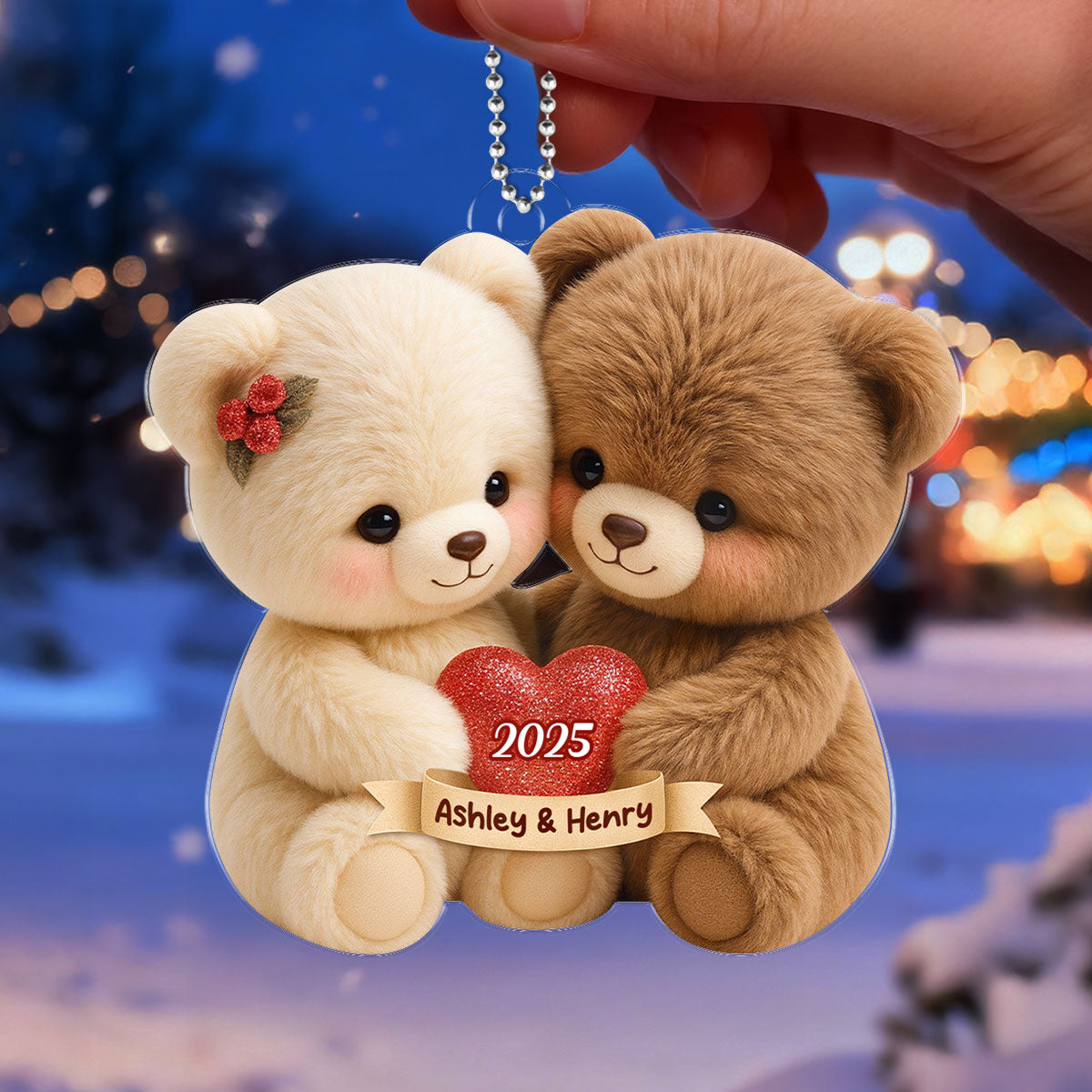 Loving Bear Couple - Personalized Acrylic Car Hanger - Sentimental Gift for him, for her