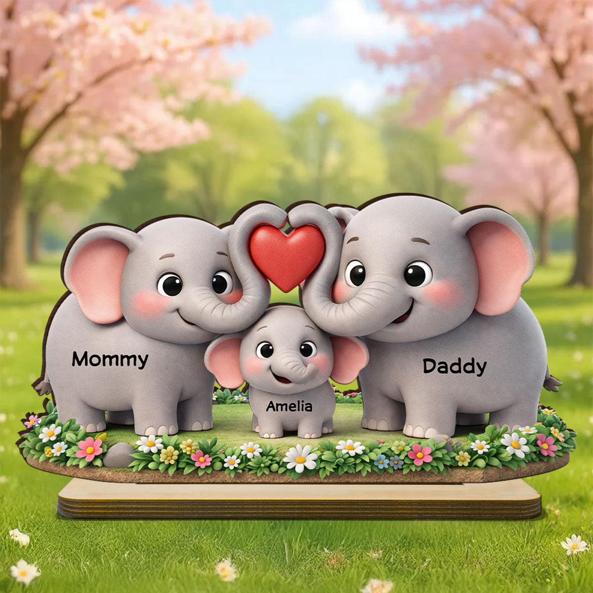 Elephant Mom Dad Family - Personalized 2-Layered Wooden Plaque - Heartfelt Mother's Day Gift for Mom