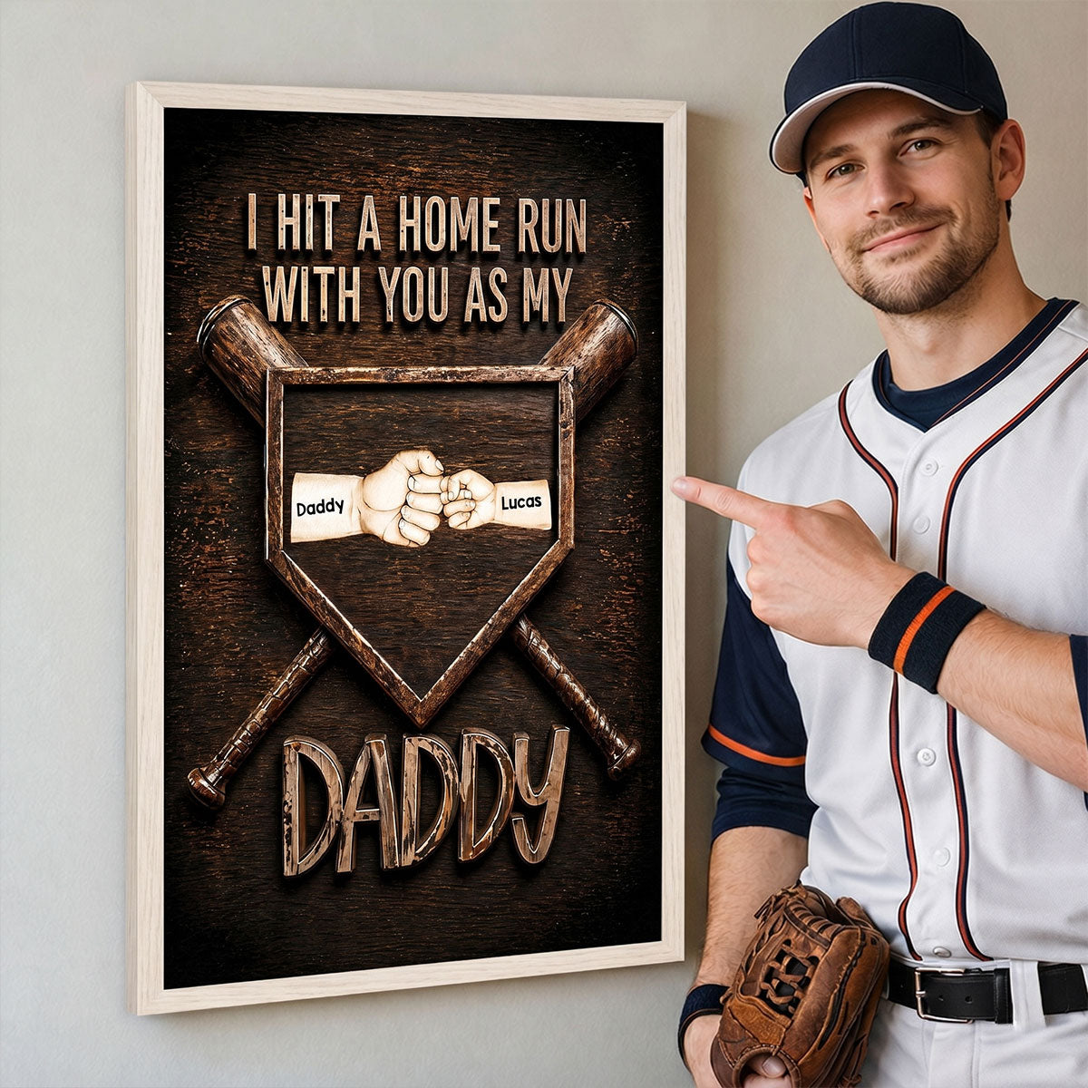 We Hit a Home Run with You as Our Daddy - Personalized Poster - Father's Day Gift for Baseball Dad, Husband