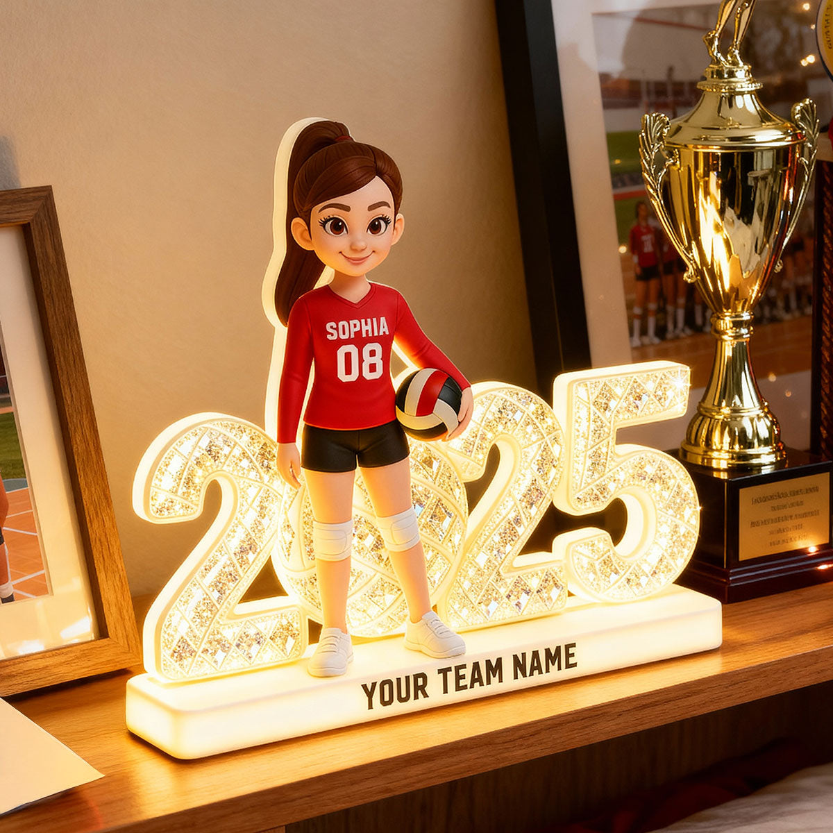 3D Shining Effect Christmas Volleyball Player Keepsake - Personalized Light Box - Gift For Volleyball Players
