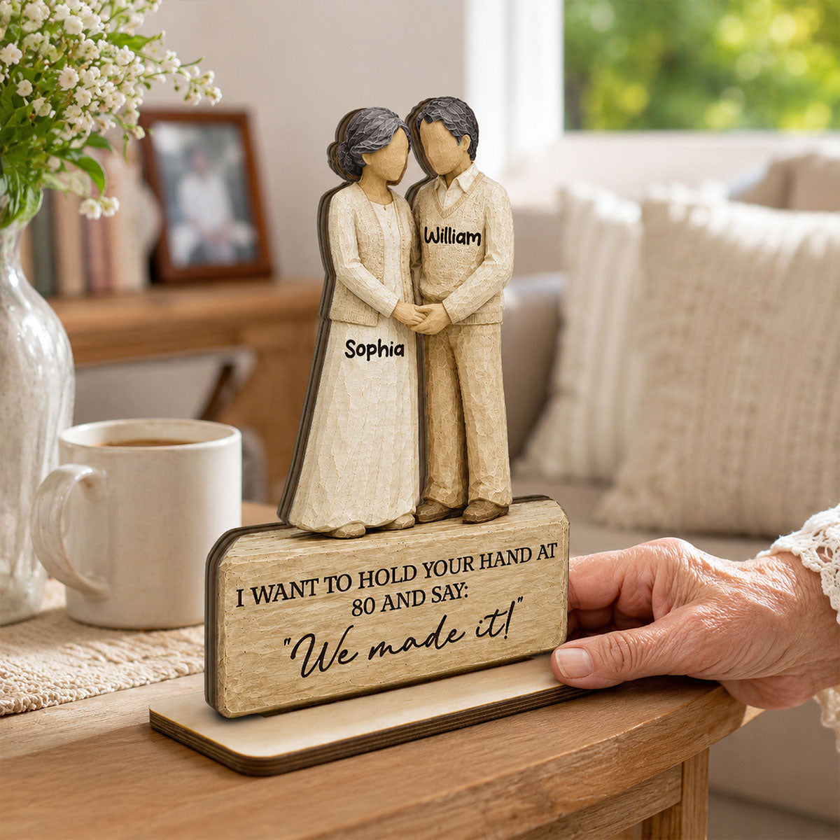 Old Couple Holding Hands 2D Flat - Personalized 2-Layered Wooden Plaque - Anniversary Gift For Couple