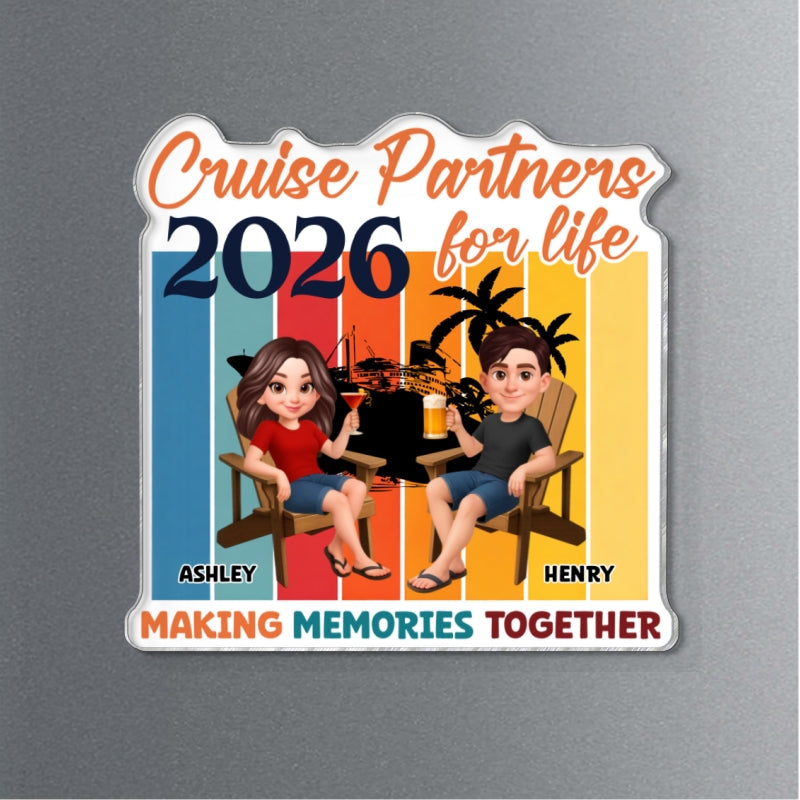 Couple Retro Cruise Partners For Life - Personalized Cruise Ship Door Magnet - Summer Cruise Ship Door Decorations