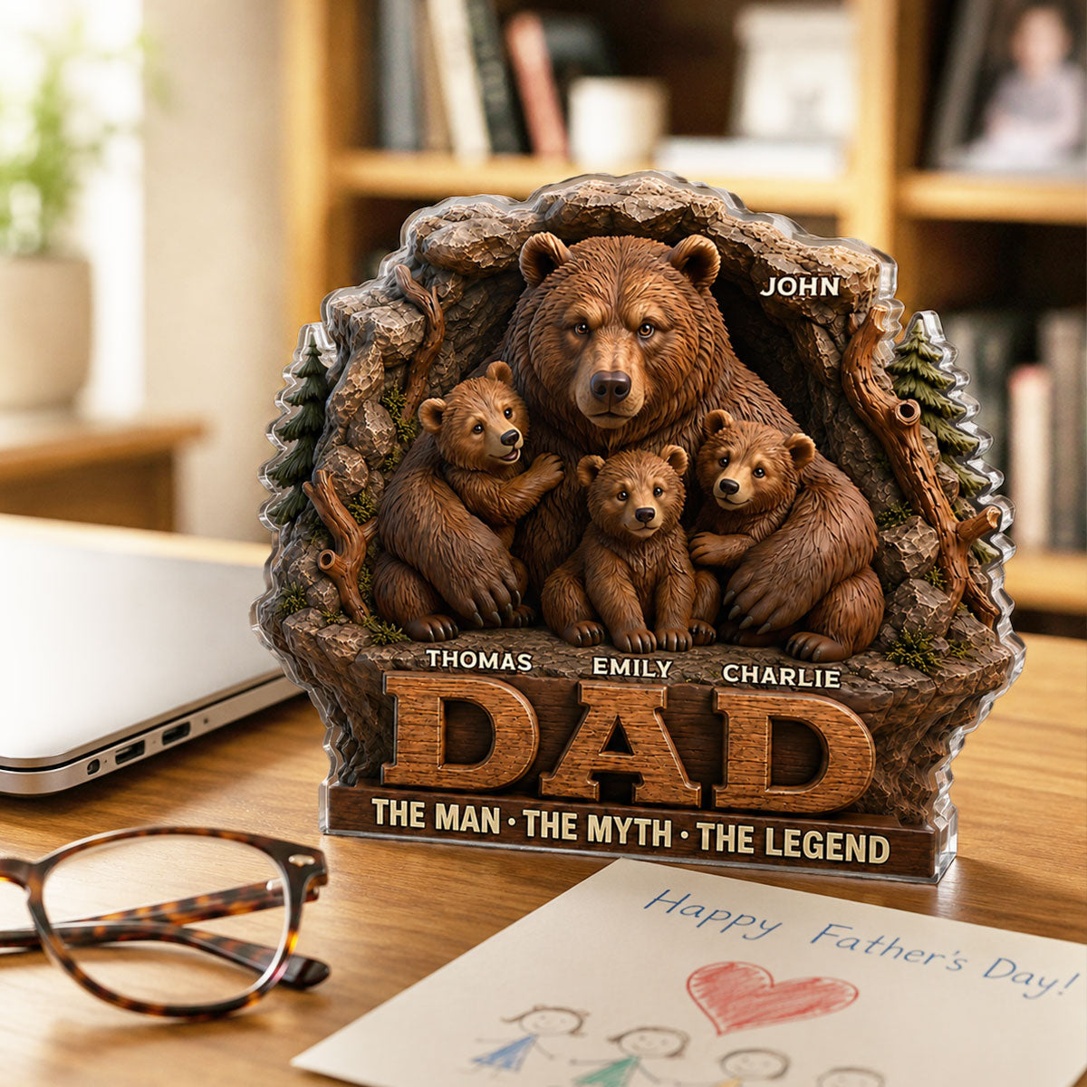 Papa Bear Dad The Man The Myth The Legend - Personalized Acrylic Block Plaque - Cool  Gift For Dad