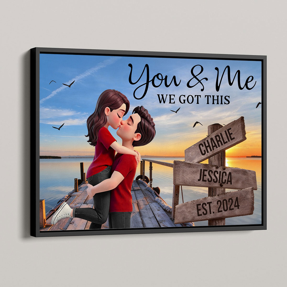 Eternal Love Couple Sitting At Lake Dock Sign Posts - Personalized Poster - Heartfelt Valentine, Anniversary Gift For Him, For Her