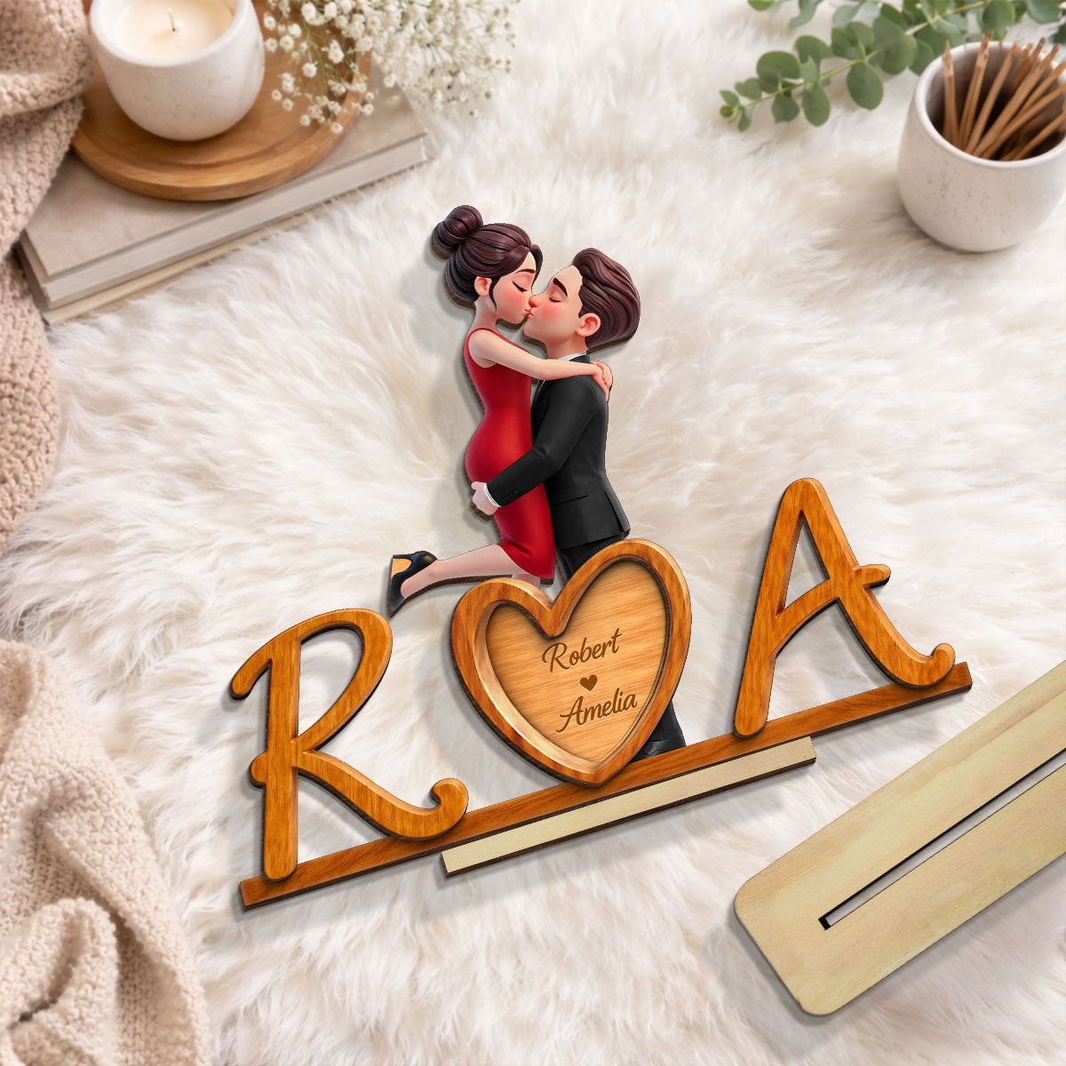 Couple Initials Heart - Personalized 2-Layered Wooden Plaque - Valentine's Day Gift for Her, for Him