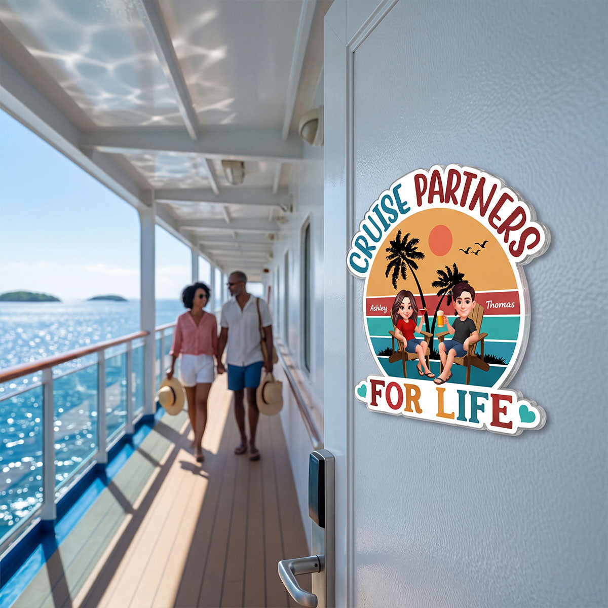 Couple Retro Life Is Better On A Cruise - Personalized Cruise Ship Door Magnet - Summer Cruise Ship Door Decorations