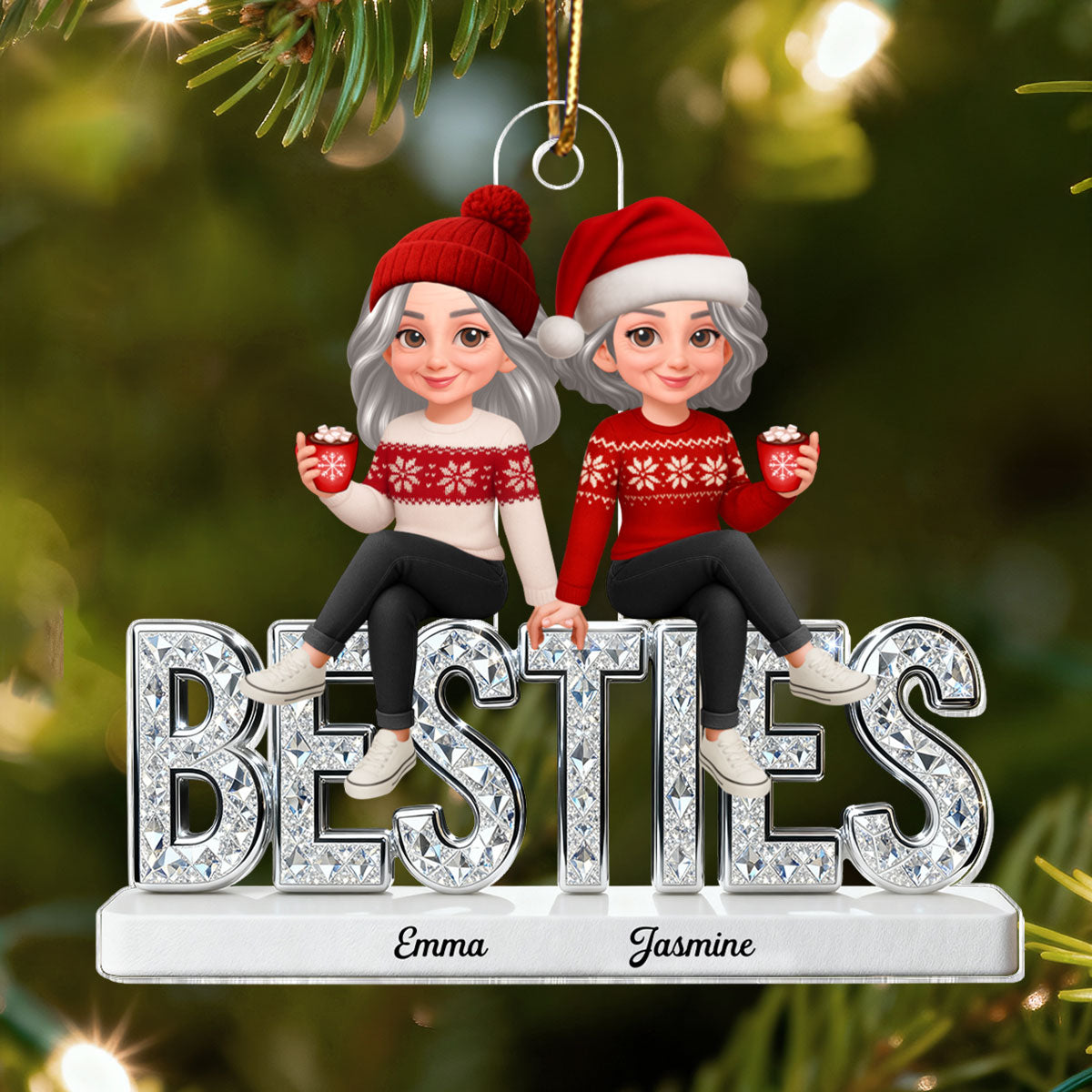 3D Shinning Effect Besties Forever Together Christmas - Personalized Acrylic Ornament - Gift For Best Friends