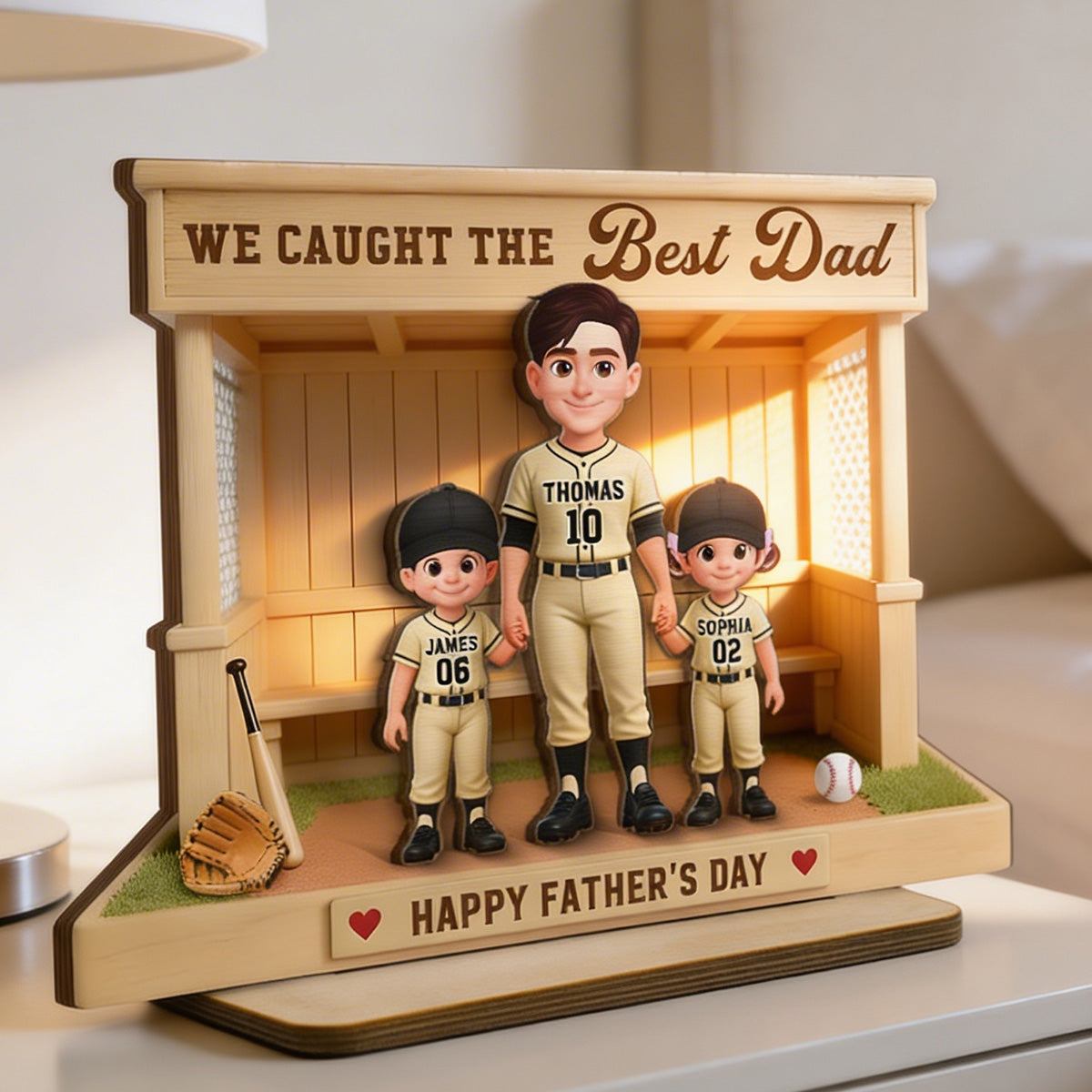 We Caught The Best Dad Baseball Dugout - Personalized 2-Layered Wooden Plaque -  Gift For Baseball Dad