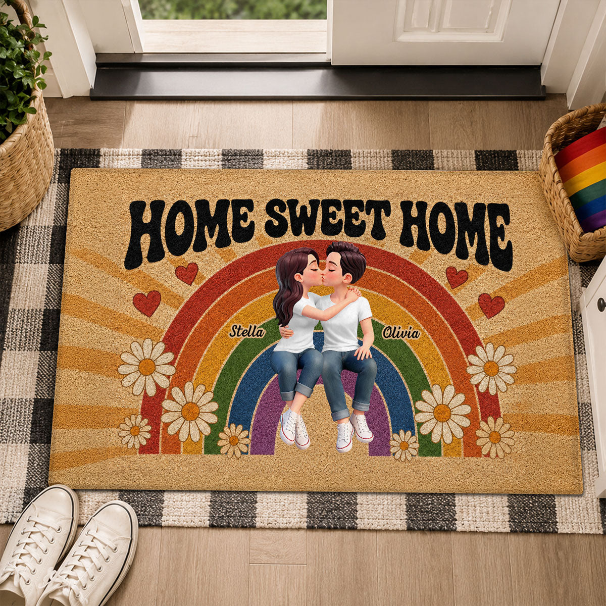 LGBT+ Rainbow Couple Home Sweet Home - Personalized Doormat - Gift For Couple, Happy Pride Month