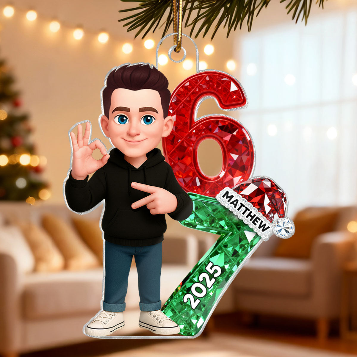 3D Effect Flat Teen Boy Girl 2025 Trending Slang Christmas 67 Six Seven - Personalized Acrylic Ornament - Funny Christmas Gift For Teen, Grandkid, Gen Alpha