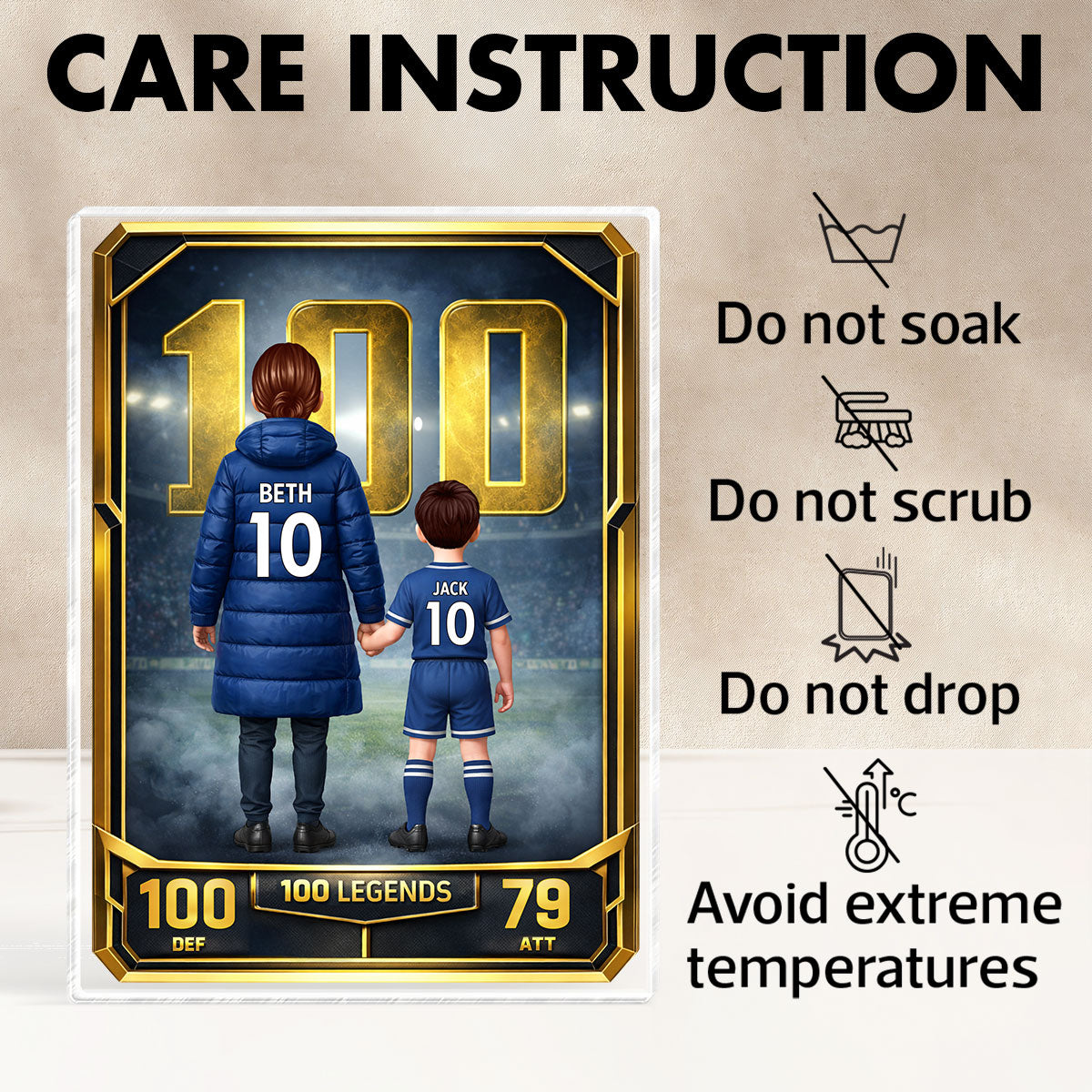 Mum And Kids 100 Legends Trading Card - Personalised Acrylic Block Plaque - Gift For Football Mum