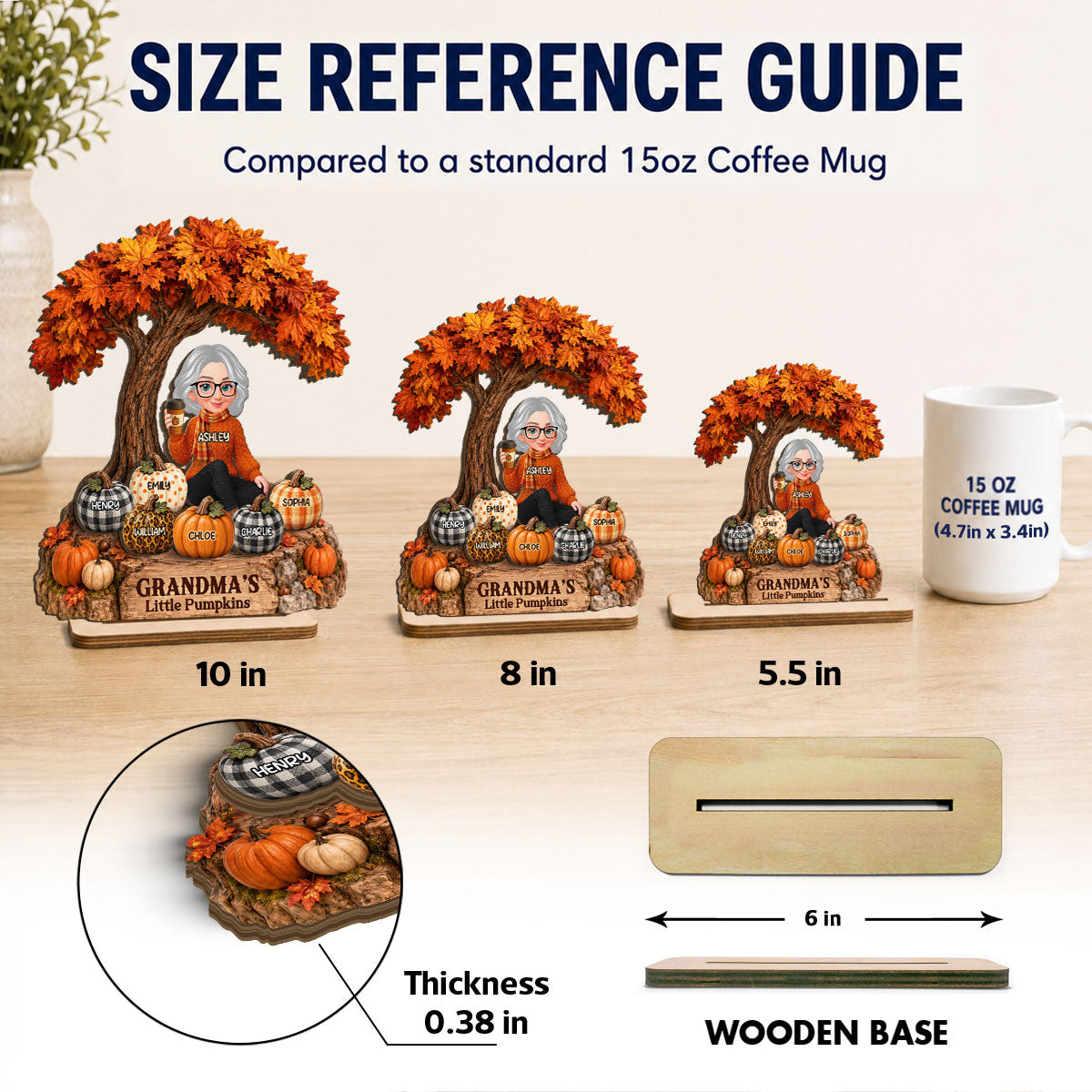 Fall Season Tree Grandma's Little Pumpkins - Personalized 2-Layered Wooden Plaque - Fall Decor For Grandma