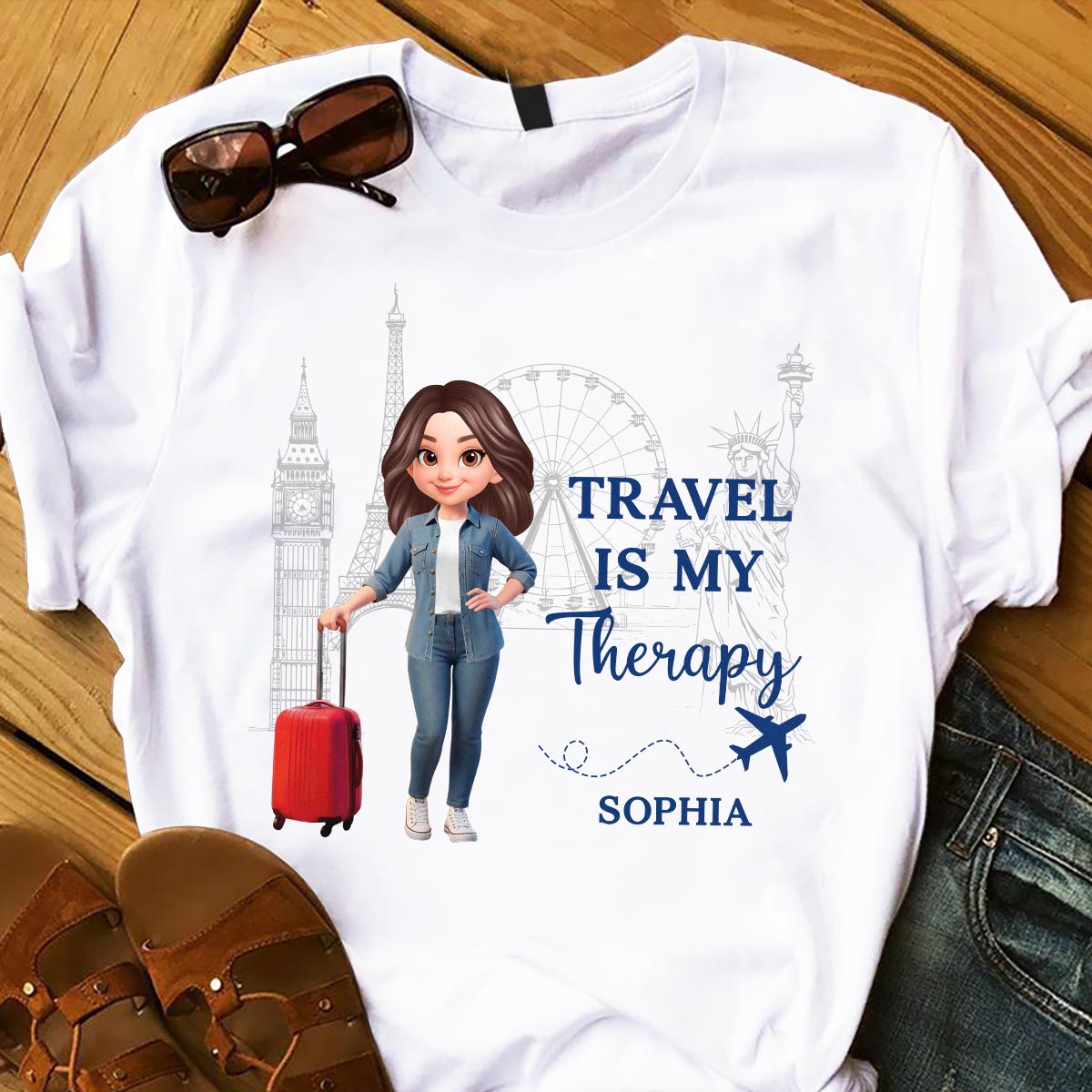Man Woman Travel Is My Therapy - Personalized Shirt - Gift for Travelers