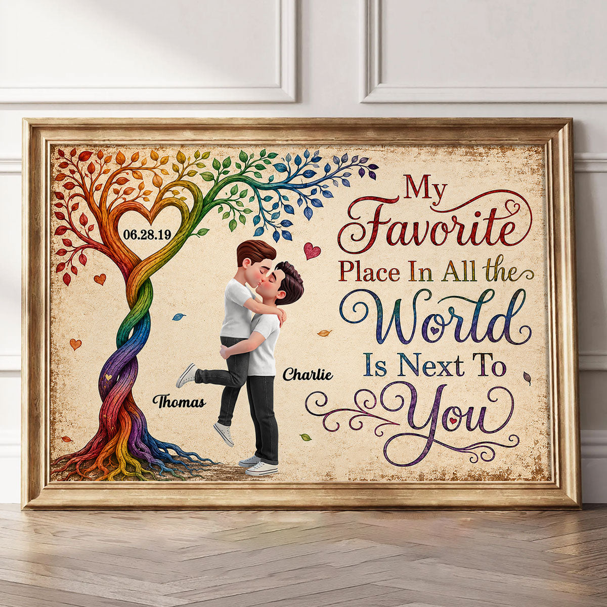 My Favorite Place is Next to You LGBTQ+ Couple - Personalized Poster - Heartfelt Anniversary Gift for Her, for Him, Pride Month Decor