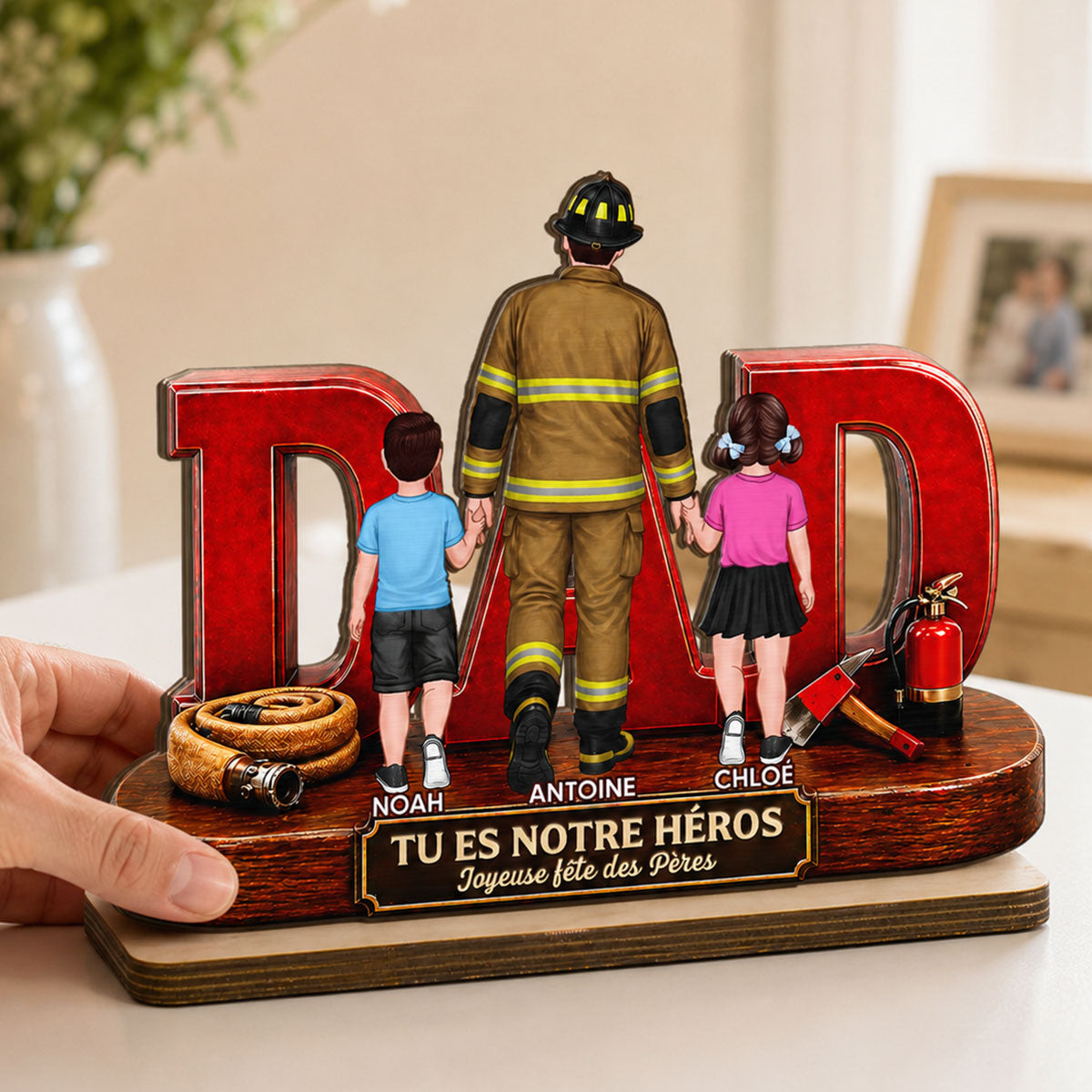 Papa pompier fier - Plaque en bois personnalisée à 2 couches - Cadeau de fête des Pères pour papa, mari