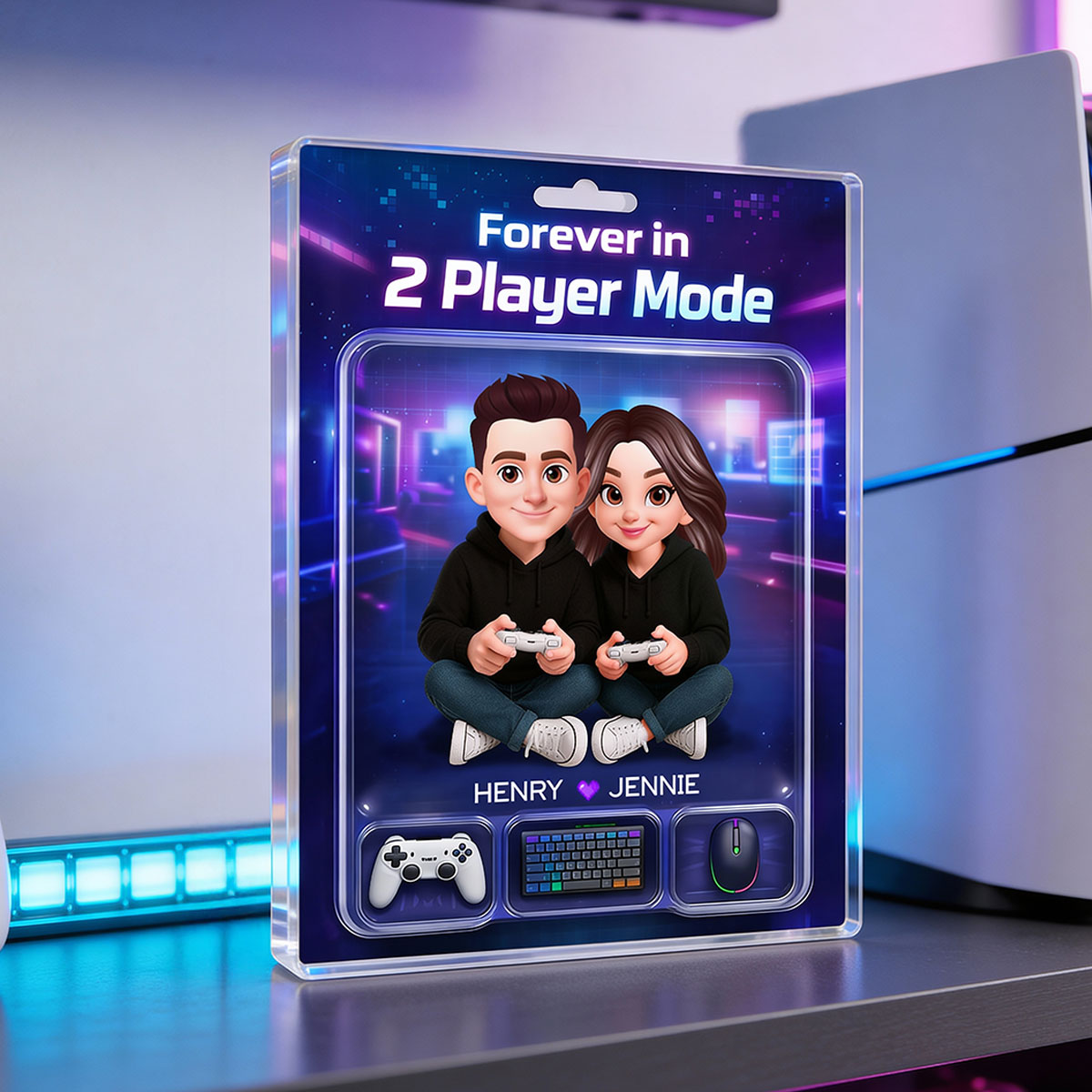 Forever In 2 Player Mode Gaming Couple - Personalized Acrylic Block Plaque - Heartfelt Valentine, Anniversary Gift For Gamers, For Him, For Her