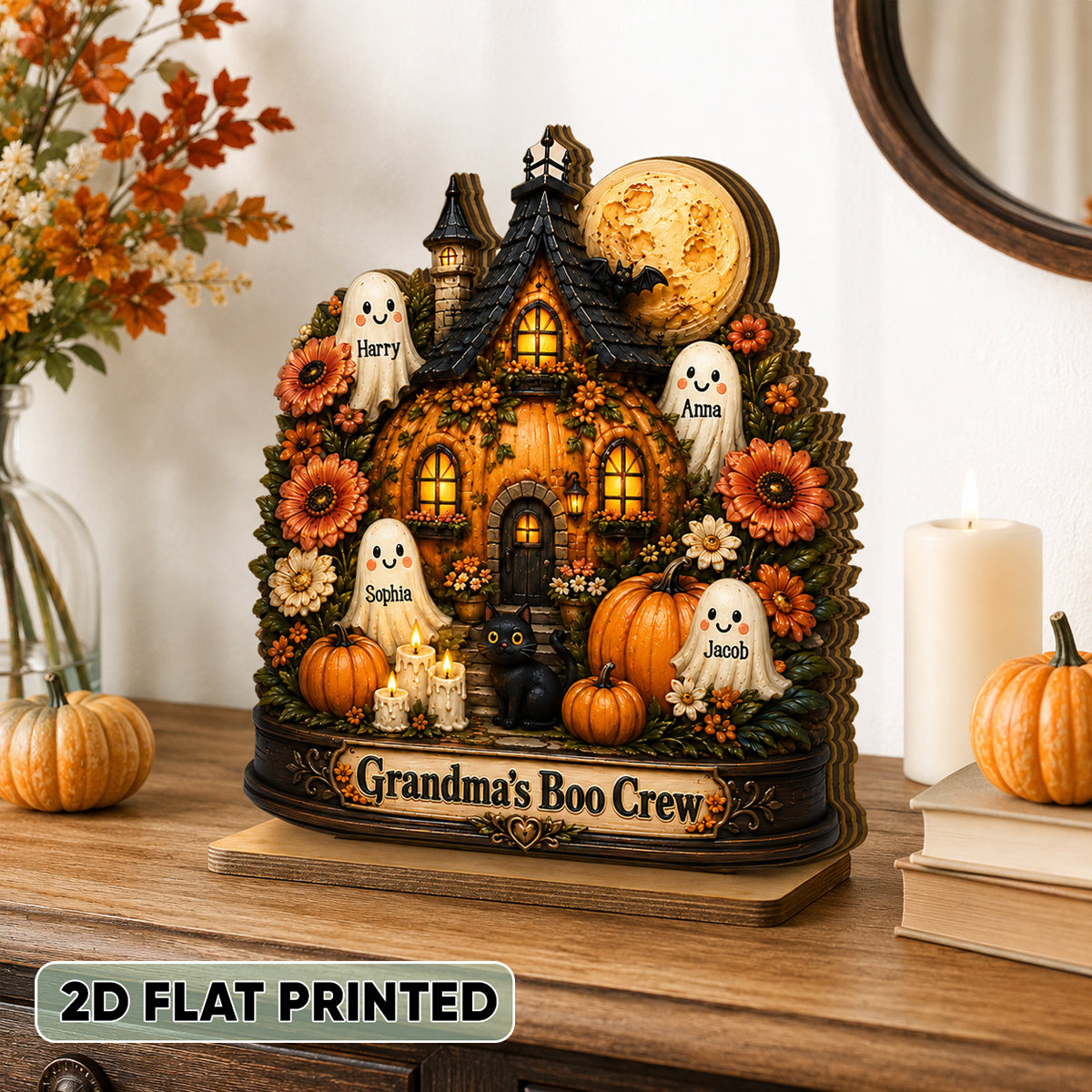 Pumpkin House Grandma's Boo Crew - Personalized 2-Layered Wooden Plaque - Halloween Decor Gift, Gift For Grandma