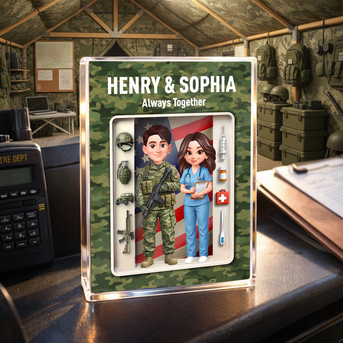 Army & Nurse Couple 3D Action Figure - Personalized Acrylic Block Plaque - Heartfelt Gift for Him, for Her