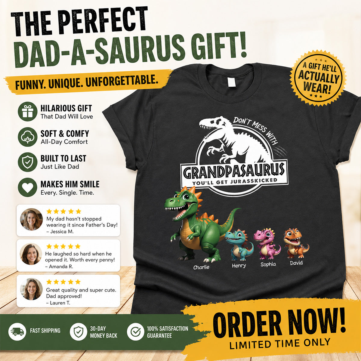 Don't Mess With Grandpasaurus Dinosaurs - Personalized Shirt - Father's Day Gift For Grandpa, Dad, Husband