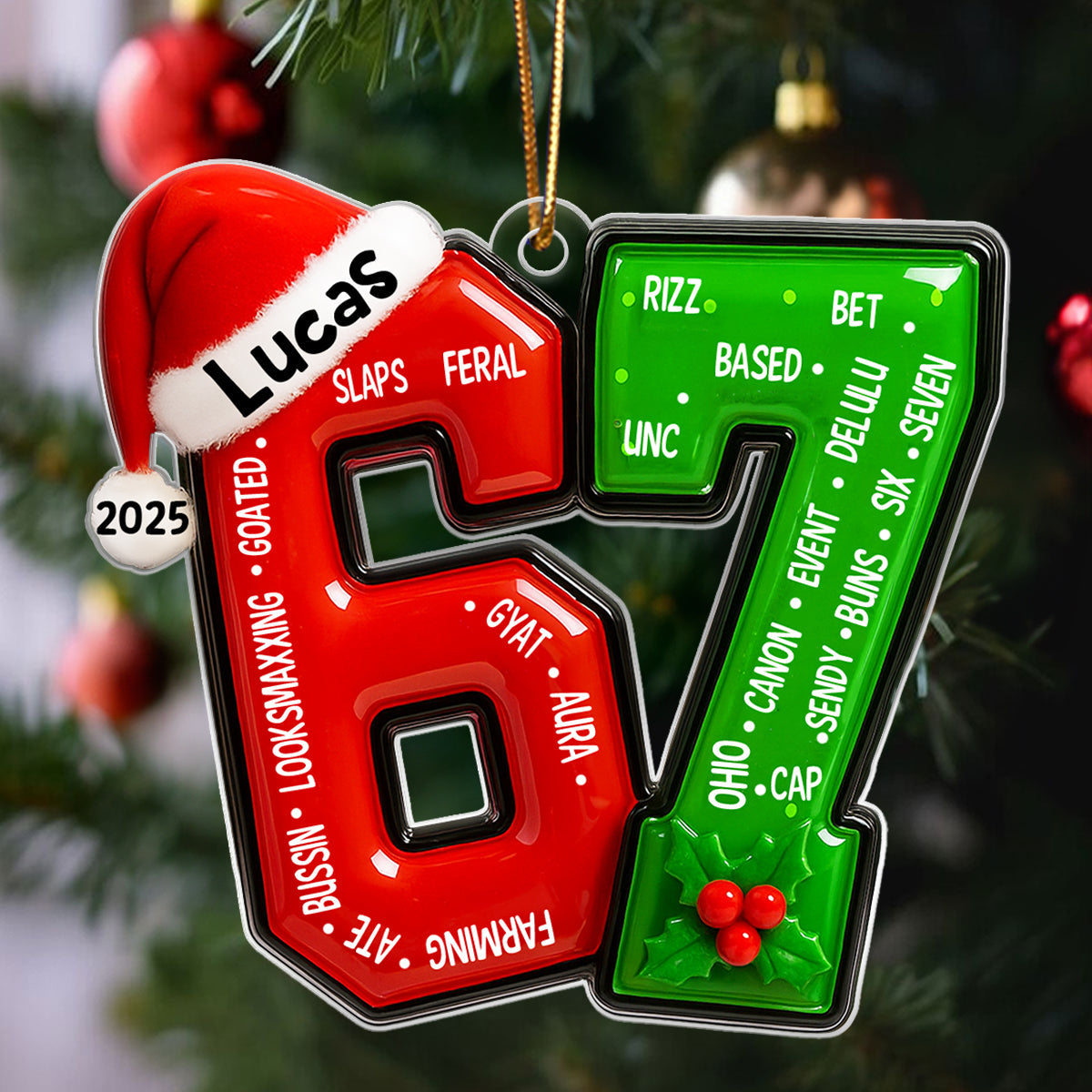 Funny Teen Slang Ornament 67 - Personalized Acrylic Ornament - Custom Name Christmas Ornament for Teens, Gen Z Meme Ornament, Cool Boy Gift, 2025 Trend Ornament
