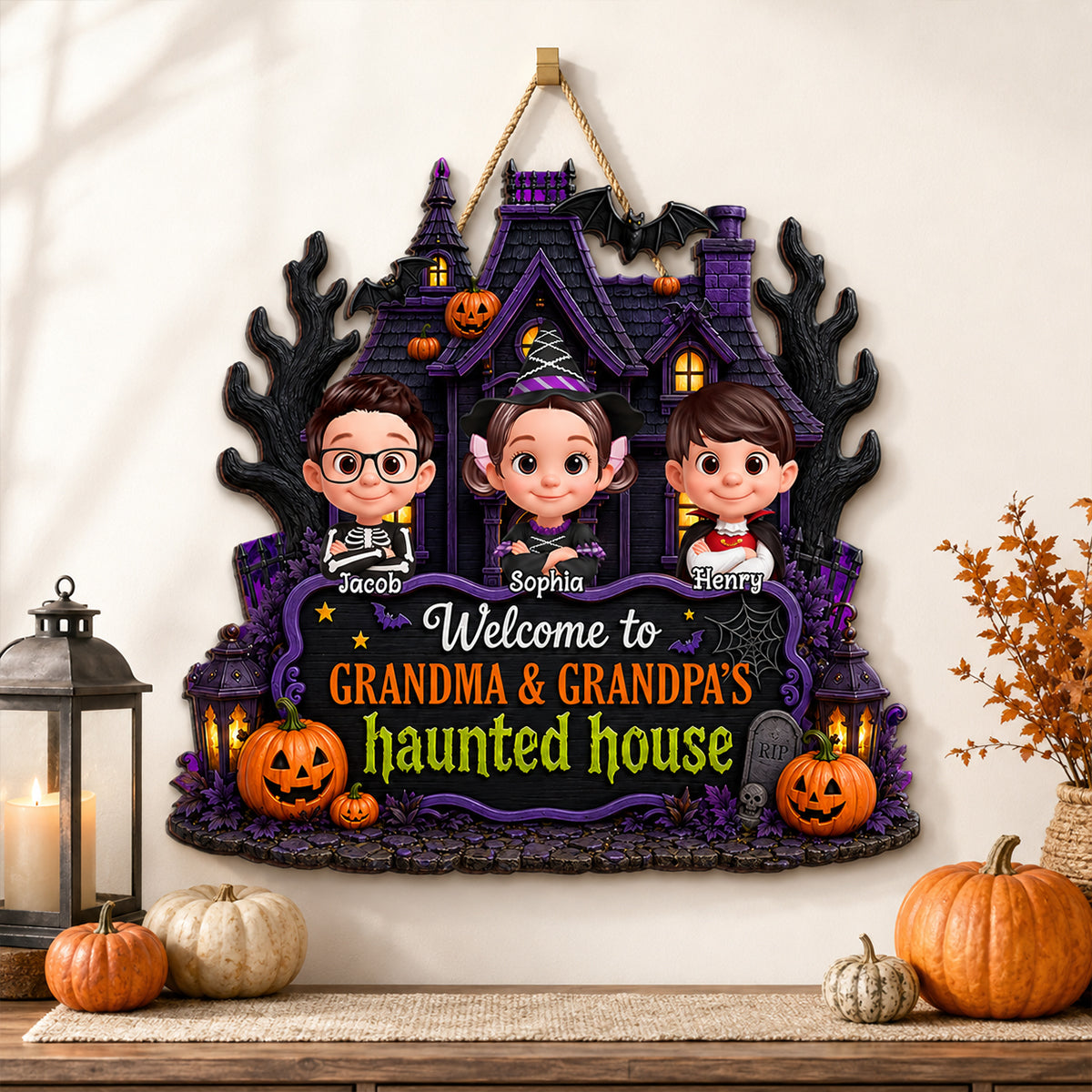 Halloween Vibe Welcome to Grandma Grandpa's House - Personalized Door Hanger Sign - Halloween Decor
