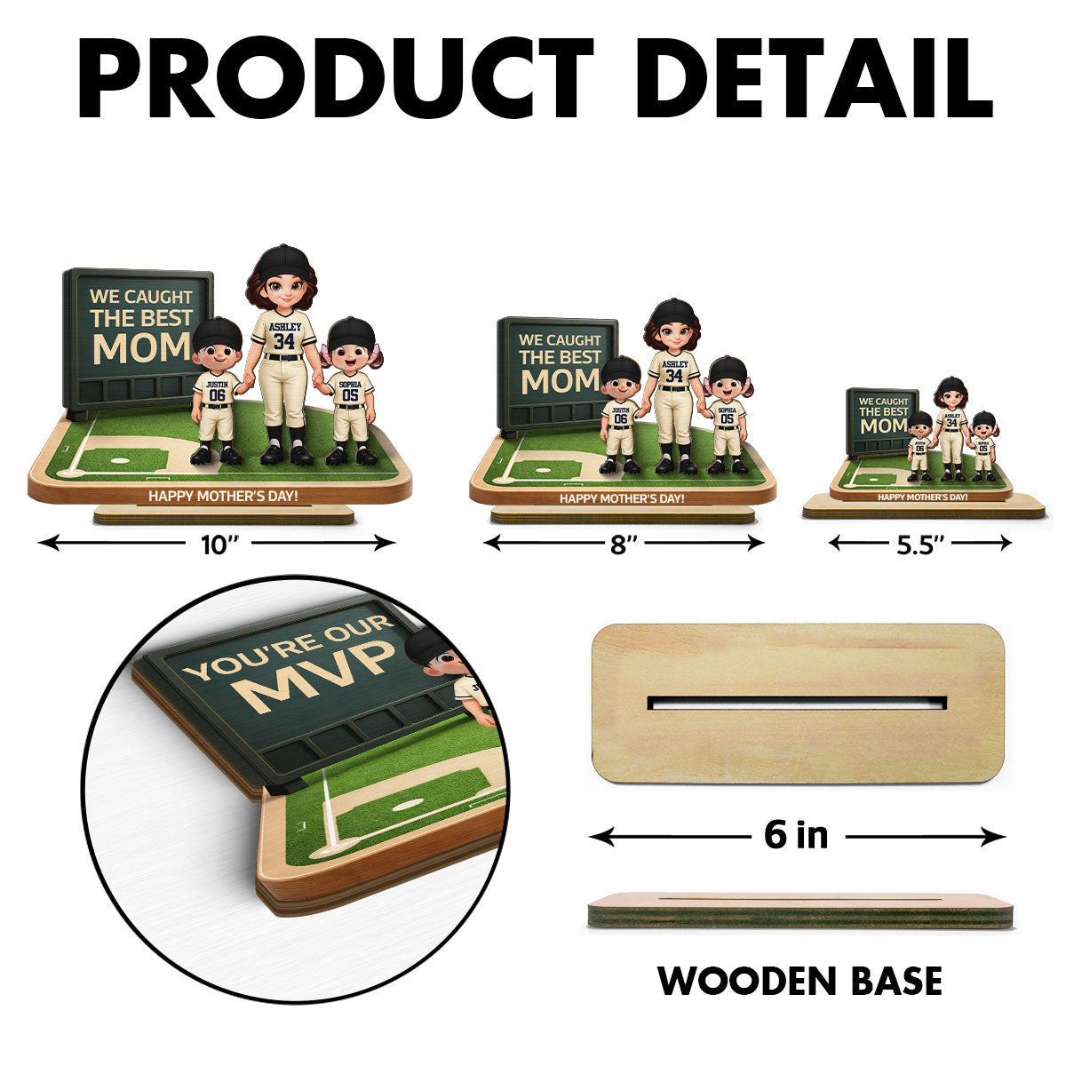 Our MVP Baseball Mom - Personalized 2-Layered Wooden Plaque - Sentimental Keepsake, Mother's Day Gift for Mom, Wife