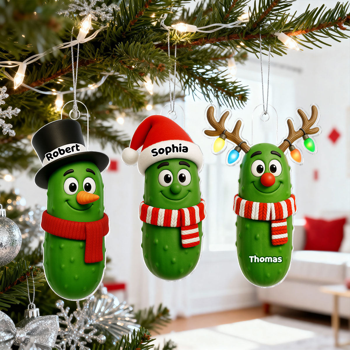Christmas Pickle Characters - Personalized Acrylic Ornament - Funny White Elephant Gift