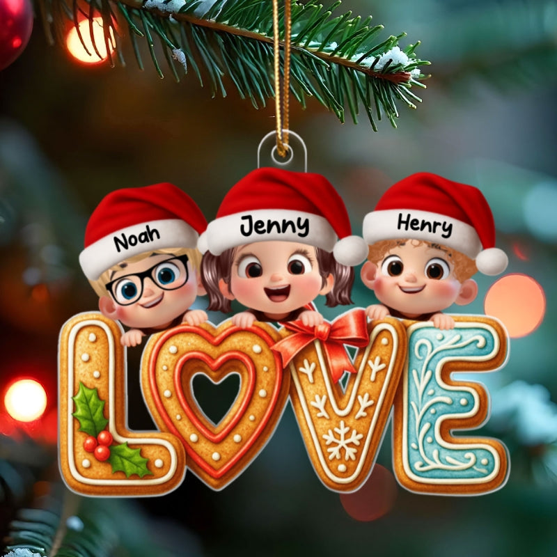 Love My Grandkids Gingerbread Pattern - Personalized Acrylic Ornament - Christmas Gift for Grandma, Grandkids